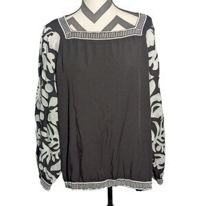 Layerz of Clothing Black Embroidered Blouse XL Rayon Floral Long Sleeve Bohemian